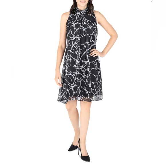 Robbie Bee Women's Floral Mock Neck, Tie-Back Chiffon Dress, Size 14 - Picture 1 of 9